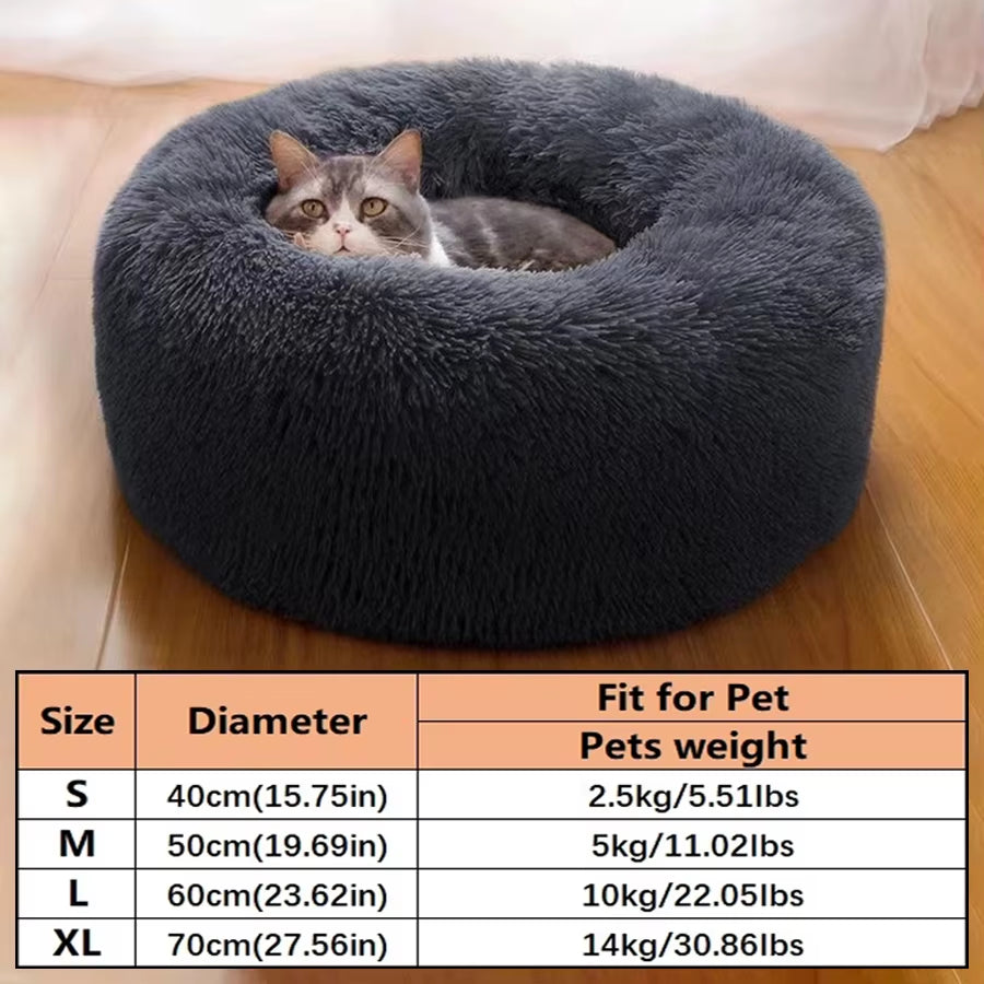 Plush Faux Fur Donut-Shaped Pet Bed - Cozy, Washable Sleeping Pad for Small to Medium Dogs and Cats