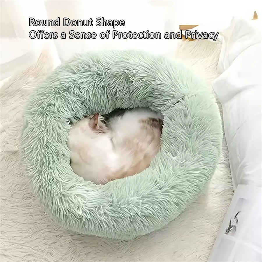 Plush Faux Fur Donut-Shaped Pet Bed - Cozy, Washable Sleeping Pad for Small to Medium Dogs and Cats