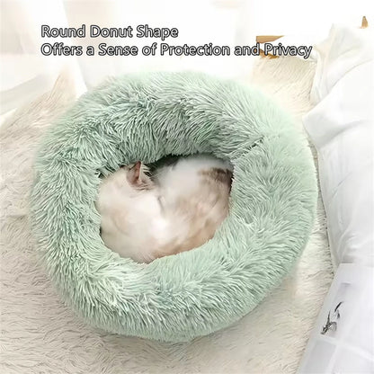 Plush Faux Fur Donut-Shaped Pet Bed - Cozy, Washable Sleeping Pad for Small to Medium Dogs and Cats