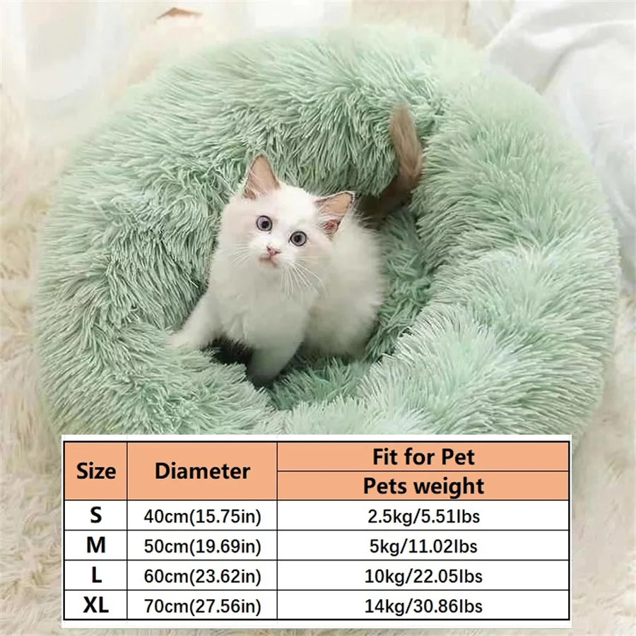 Plush Faux Fur Donut-Shaped Pet Bed - Cozy, Washable Sleeping Pad for Small to Medium Dogs and Cats