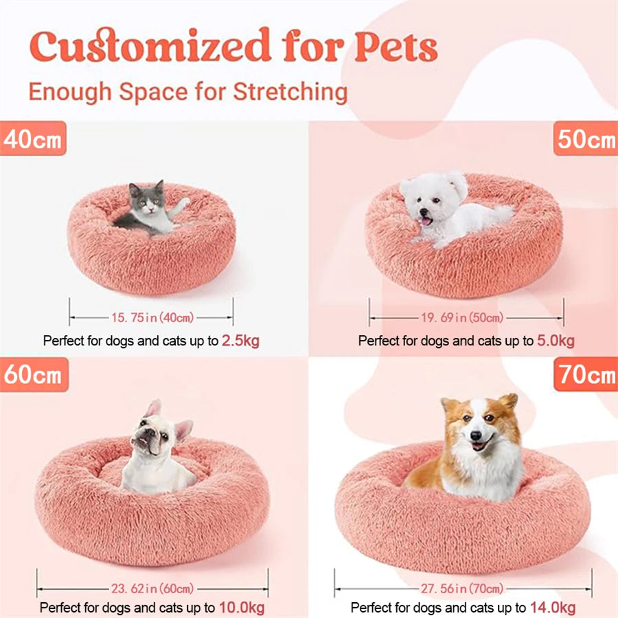 Plush Faux Fur Donut-Shaped Pet Bed - Cozy, Washable Sleeping Pad for Small to Medium Dogs and Cats