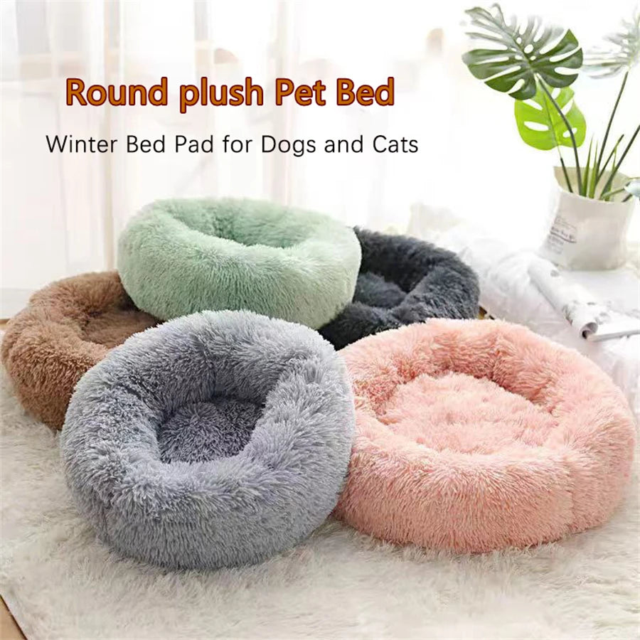Plush Faux Fur Donut-Shaped Pet Bed - Cozy, Washable Sleeping Pad for Small to Medium Dogs and Cats