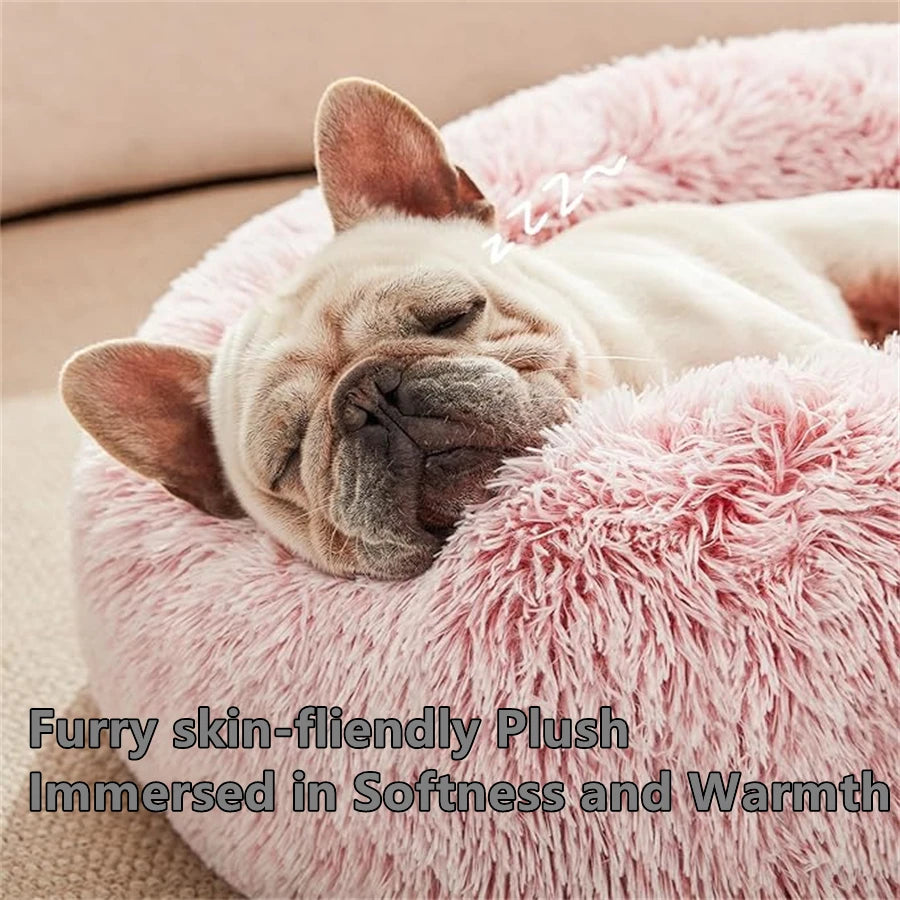 Plush Faux Fur Donut-Shaped Pet Bed - Cozy, Washable Sleeping Pad for Small to Medium Dogs and Cats