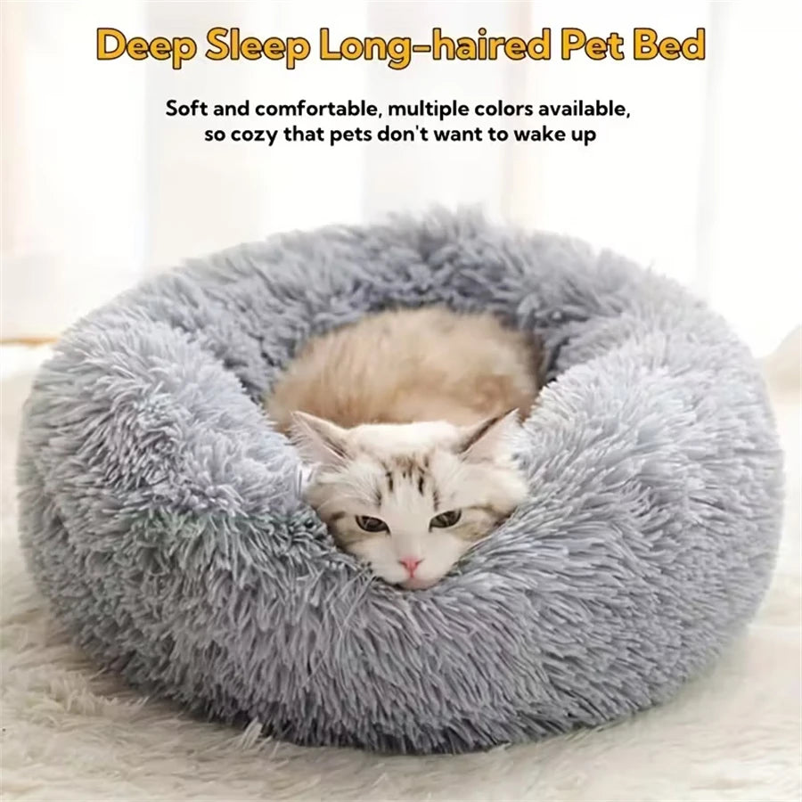 Plush Faux Fur Donut-Shaped Pet Bed - Cozy, Washable Sleeping Pad for Small to Medium Dogs and Cats
