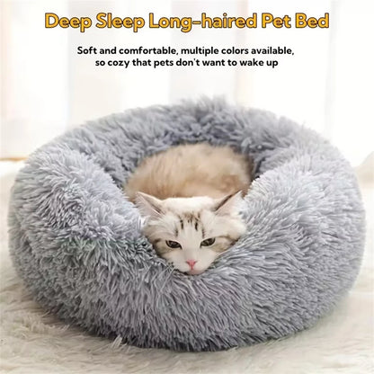 Plush Faux Fur Donut-Shaped Pet Bed - Cozy, Washable Sleeping Pad for Small to Medium Dogs and Cats